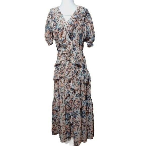 ULLA JOHNSON  Gardenia Delphine Floral Tiered Ruffled Dress Boho Party Size 2 - Picture 9 of 14